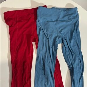Athleta Kids Vibrant Red and Sky Blue Leggings